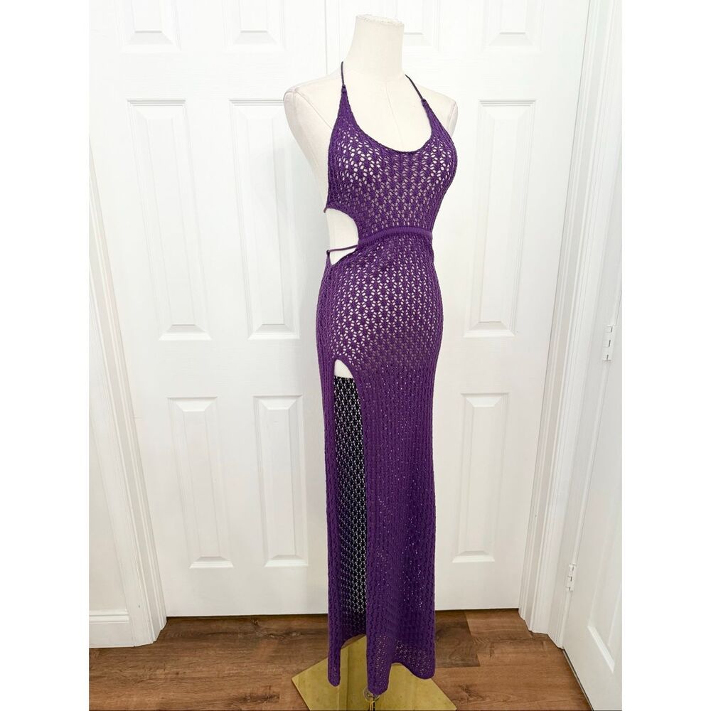Meshki Purple Crochet Maxi Dress